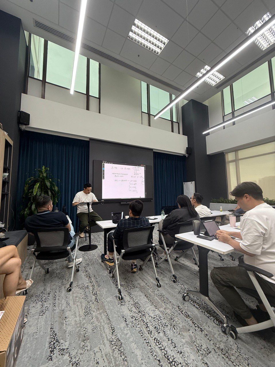 Digital whiteboard showing investment strategy